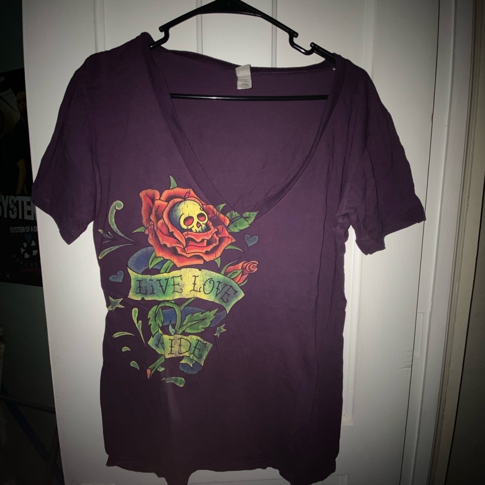 Live Love Ride Purple V Neck Tee